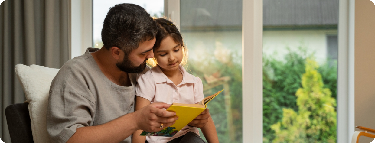 Parent and child reading together